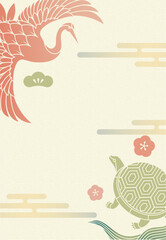 鶴と亀の背景イラスト素材 ベクター 敬老の日 縁起物 長寿 年賀