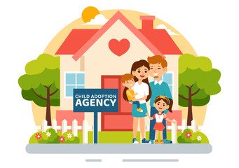 Child Adoption Agency Vector Illustration to Taking Kids to Be Raised and Educated with Love and Affection in a Flat Style Cartoon Background