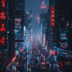 Fototapeta premium Night in New York: The Rainy Streets of Times Square