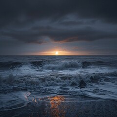 Obraz premium Melancholic Sunset over a Stormy Sea