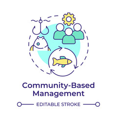 Community-based management multi color concept icon. Social organization, fisheries control. Round shape line illustration. Abstract idea. Graphic design. Easy to use in infographic, presentation