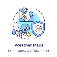 Weather maps multi color concept icon. Climate control, atmospheric condition. Round shape line illustration. Abstract idea. Graphic design. Easy to use in infographic, presentation