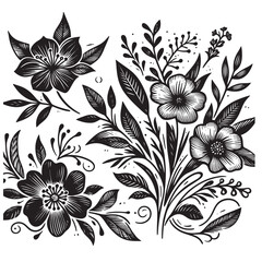 Hand drawing of floral ornaments, Hand drawn flowers