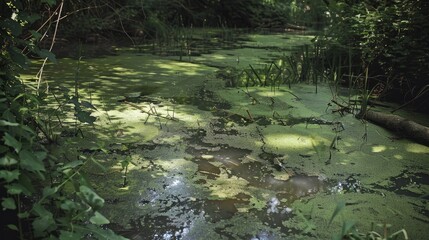 Contaminated water in a river or swamp