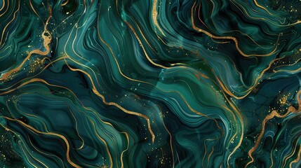 Obraz premium Beautiful abstract background with emerald green and gold marble pattern, Generative AI