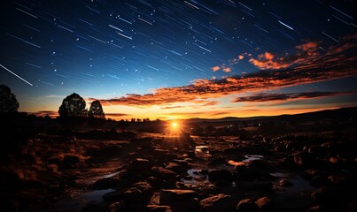 Sunset Over River With Stars