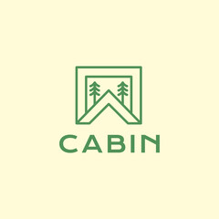 cabin house forest architecture line logo design vector