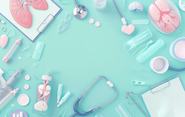 A creative layout of medical icons as background with a big copy space