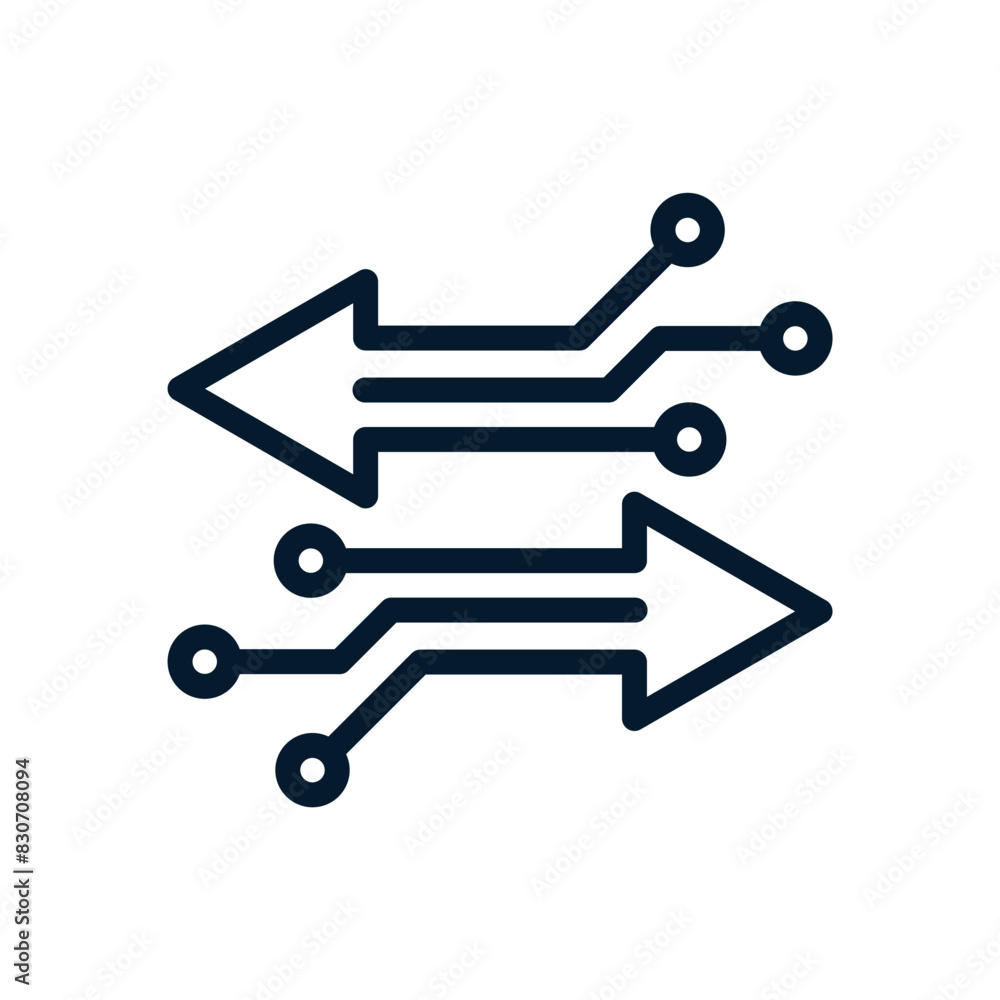 Poster electronic technology concept. transmission of information about data changes. vector linear icon is