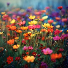 Obraz premium Vibrant Flower Field: A Spectrum of Nature's Palette