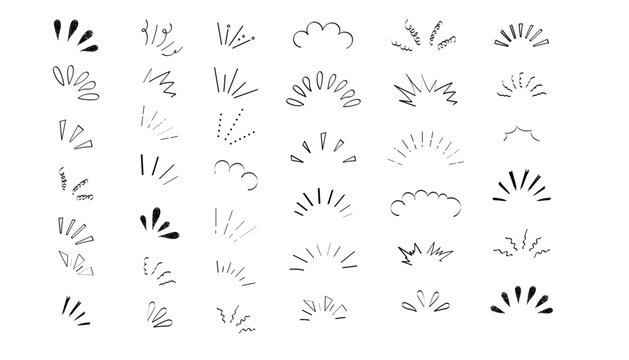 Pop line frame comic anime effect healine mark, suprise doodle emotions isolated on white background. Attention sign, notice or sparles.