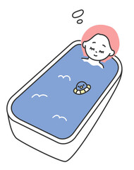 湯船に浸かって1日の疲れを癒す女性のイラスト