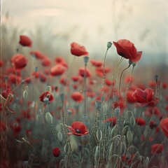 Obraz premium Poppy Field with Red Flowers