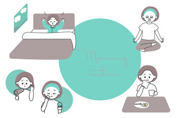 ひとり暮らしの女性のモーニングルーティン　グリーン系
