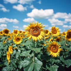 Obraz premium Vibrant Sunflowers against a Blue Sky Backdrop