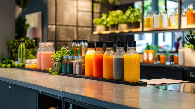 refreshing juice bar in a luxury wellness background