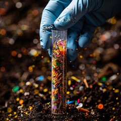 Naklejka premium Vibrant Confetti Pile in a Graduate's Gloved Hand