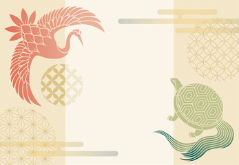 鶴と亀の背景イラスト素材 ベクター 敬老の日 縁起物 長寿 和柄 和風