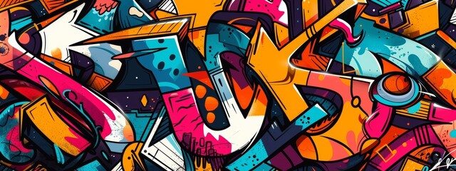 An urban graffiti-style illustration with street art elements, representing urban culture and creativity.