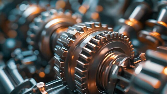 Close up engine gear wheels, Shiny silver metallic engine gear wheels	