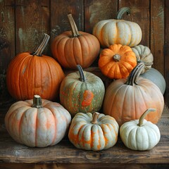 Vintage Halloween Decorations: A Collection of Pumpkins in Various Shapes and Sizes