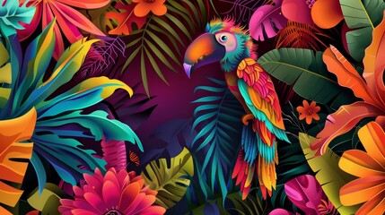 Obraz premium Exotic flora and fauna in digital reinterpretation