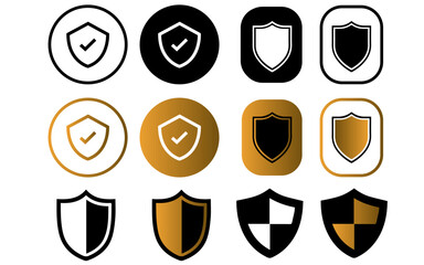 Shield check mark icon or security shield protection icon with tick symbol