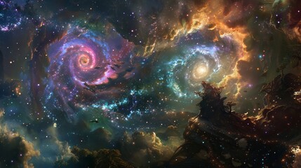 Celestial exploration of Latin American mythology with swirling stars