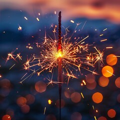Obraz premium Celebratory Sparkler Blur in Focus against a Twilight Sky