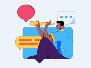 Virtual characters social communication concept business flat vector hand drawn illustration
