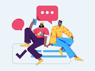 Virtual characters social communication concept business flat vector hand drawn illustration
