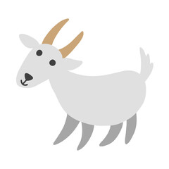 Cute cartoon vector Capricorn, goat, kid domestic animal isolated on white background, farmer mammal, decorative element zodiac for design greeting card, creation of alphabet, children invitation