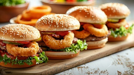 Delicious Fast Foods isolated on white background. sandwich, hamburger, onion rings, shawarma, turkey roast, prawns, chicken nuggets, chicken wings, hot dog. Fast food closeup collection. Fast food ad