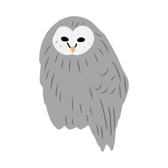 Decorative vector snowy owl isolated on white background, wild mystical bird, flat cartoon illustration cute crow for design children animal pattern, cartoon poster, map for kids, greeting card