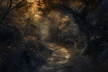 Fototapeta premium Forest Pathway: Navigating Through Shadows
