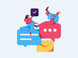 Virtual characters social communication concept business flat vector hand drawn illustration
