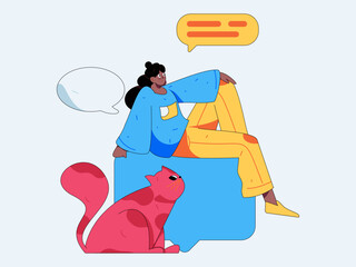 Virtual characters social communication concept business flat vector hand drawn illustration
