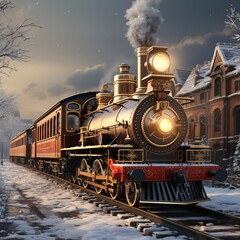 Fototapeta premium A Steam Train Chugging Through a Snow Covered Forest