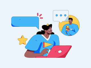 Virtual characters social communication concept business flat vector hand drawn illustration
