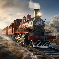 Fototapeta premium A Steam Train Chugging Through a Snow Covered Forest