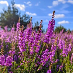 Vivid Purple Wildflowers in a Pastoral Meadow