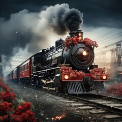 Obraz premium A Steam Train Chugging Through a Snow Covered Forest