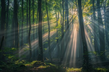 Obraz premium Spring Silent Forest: Bright Sun Rays