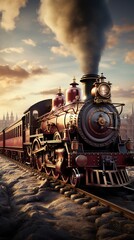 Fototapeta premium A Steam Train Chugging Through a Snow Covered Forest