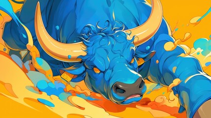 Exciting cartoon Illustration of a playful bull