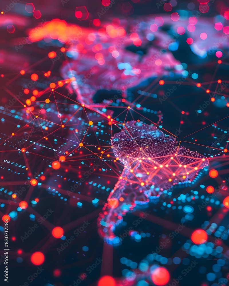 Aufkleber abstract global network concept with world map and glowing connections, symbolizing connectivity acr