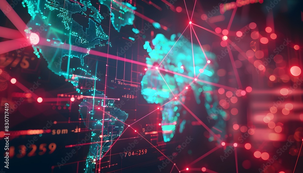 Aufkleber abstract global network concept with world map and glowing connections, symbolizing connectivity acr