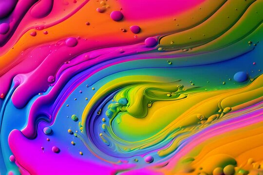 Abstract Rainbow Pain Pattern, Liquid Acrylic Flowing Texture Background, Fluid Colors Texture Illustration, Rainbow Generative AI Illustration