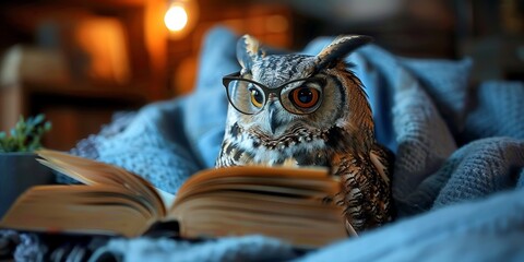 Obraz premium In a portrait of wisdom, a wise owl with glasses symbolizes education and knowledge.