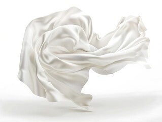 Floating elegant white fabric on a white background